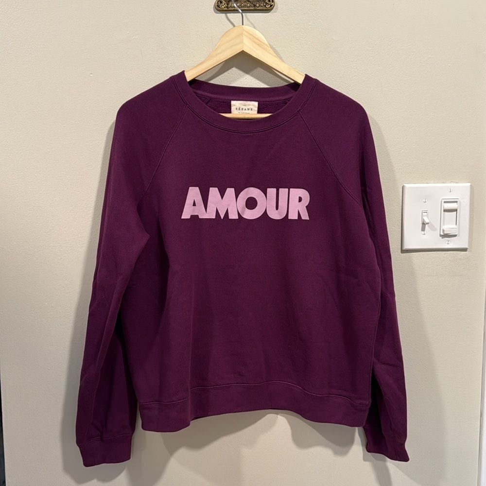 SEZANE Retro “Amour” Sweatshirt in Purple sz L - Picture 2 of 8